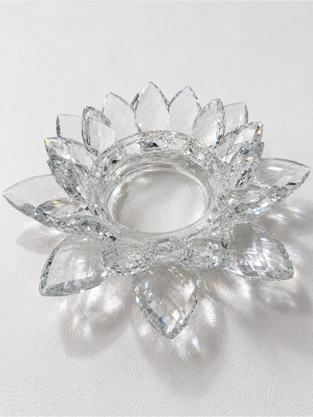 Crystal Lotus Flower Candle Holder Clear Faceted Glass Tealight Votive 8” Decor